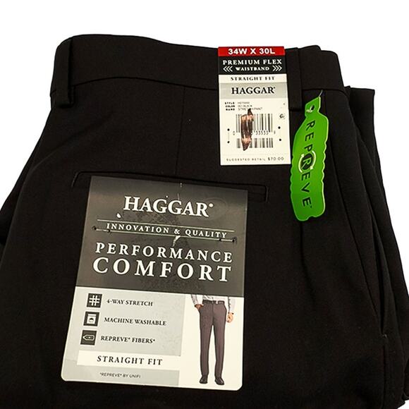 HAGGAR Men's Performance Comfort Dress Pant Straight Fit Black 34W x 30L NWT - Picture 4 of 12